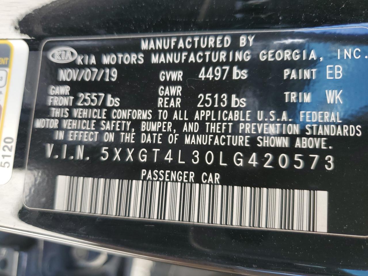 5XXGT4L30LG420573 2020 Kia Optima Lx