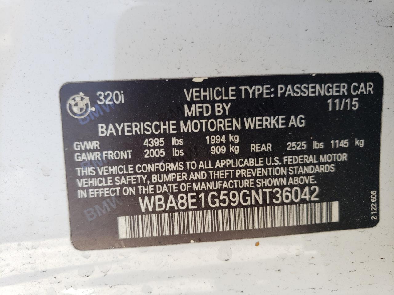 WBA8E1G59GNT36042 2016 BMW 320 I