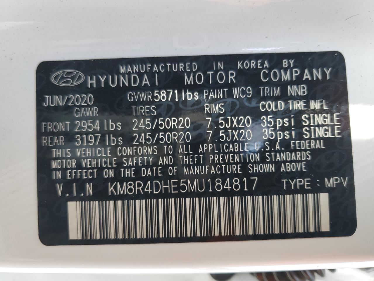 KM8R4DHE5MU184817 2021 Hyundai Palisade Sel