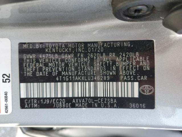 VIN 4T1G11AKXLU346289 2020 Toyota Camry, SE no.12