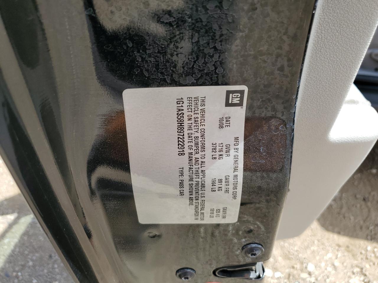 1G1AS58H897222918 2009 Chevrolet Cobalt Ls