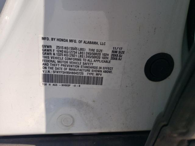 2017 Honda Pilot Touring VIN: 5FNYF5H95HB045725 Lot: 57532064