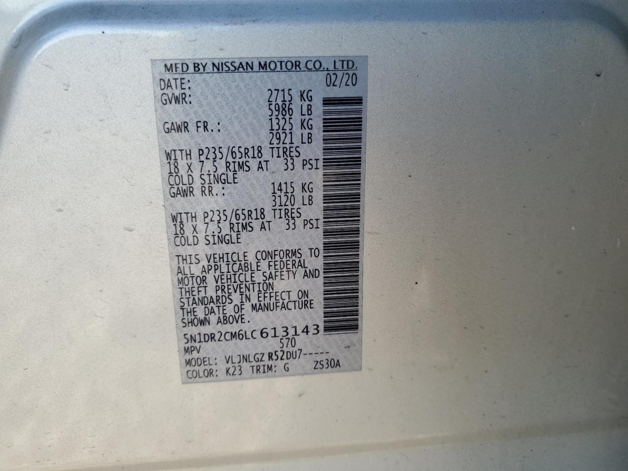 5N1DR2CM6LC613143 2020 Nissan Pathfinder Sl