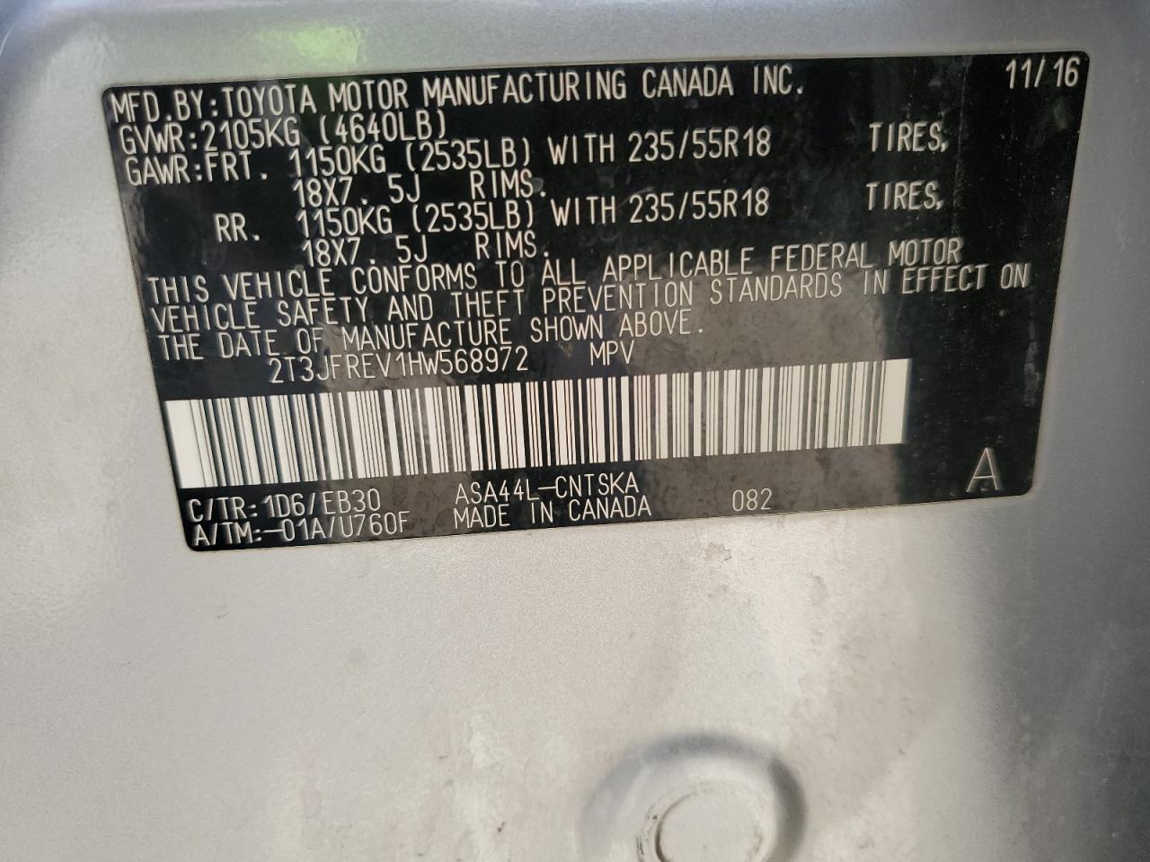 2T3JFREV1HW568972 2017 Toyota Rav4 Se