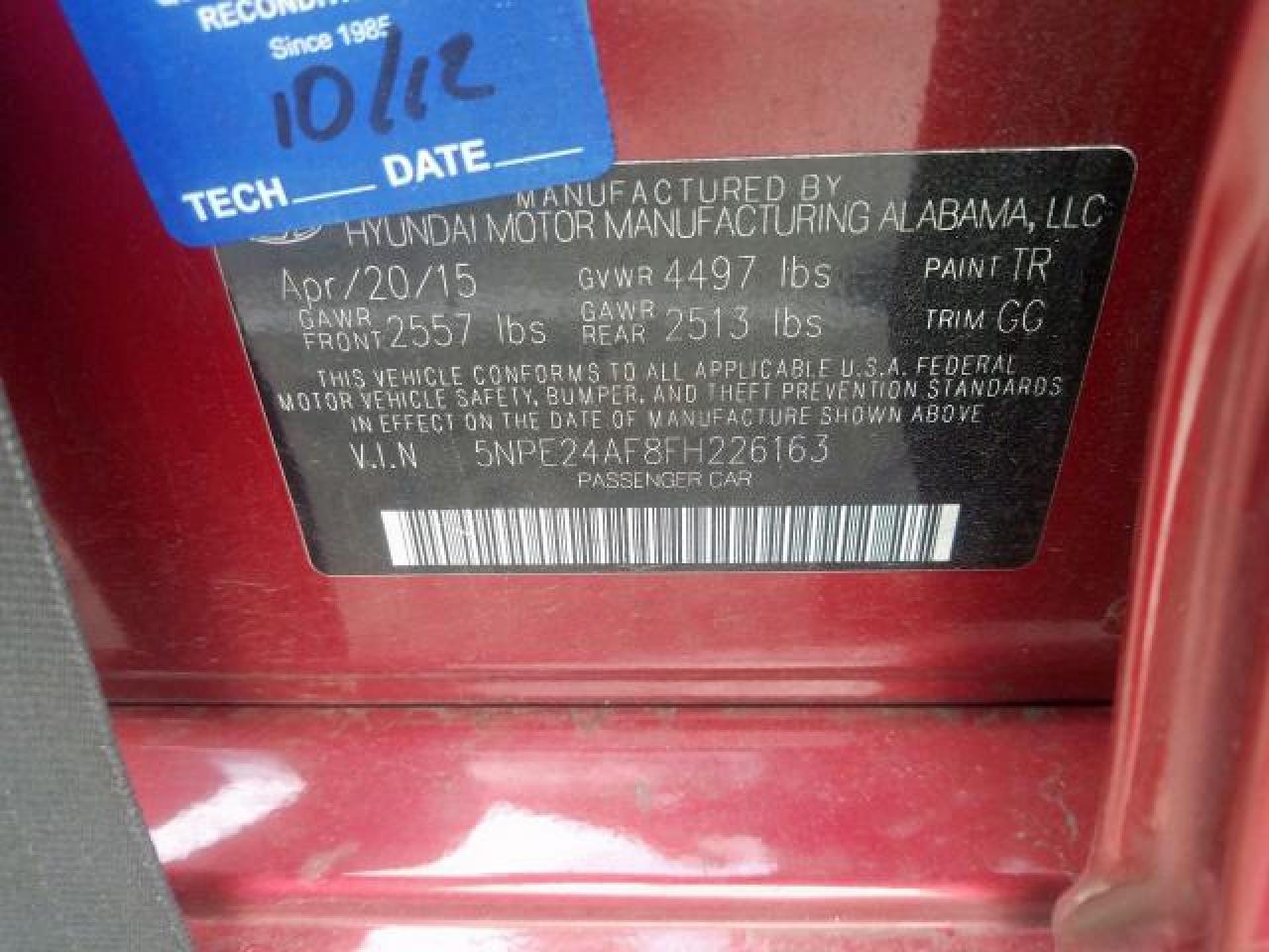 5NPE24AF8FH226163 2015 Hyundai Sonata Se