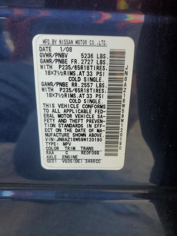 JN8AZ18W59W120190 2009 Nissan Murano S