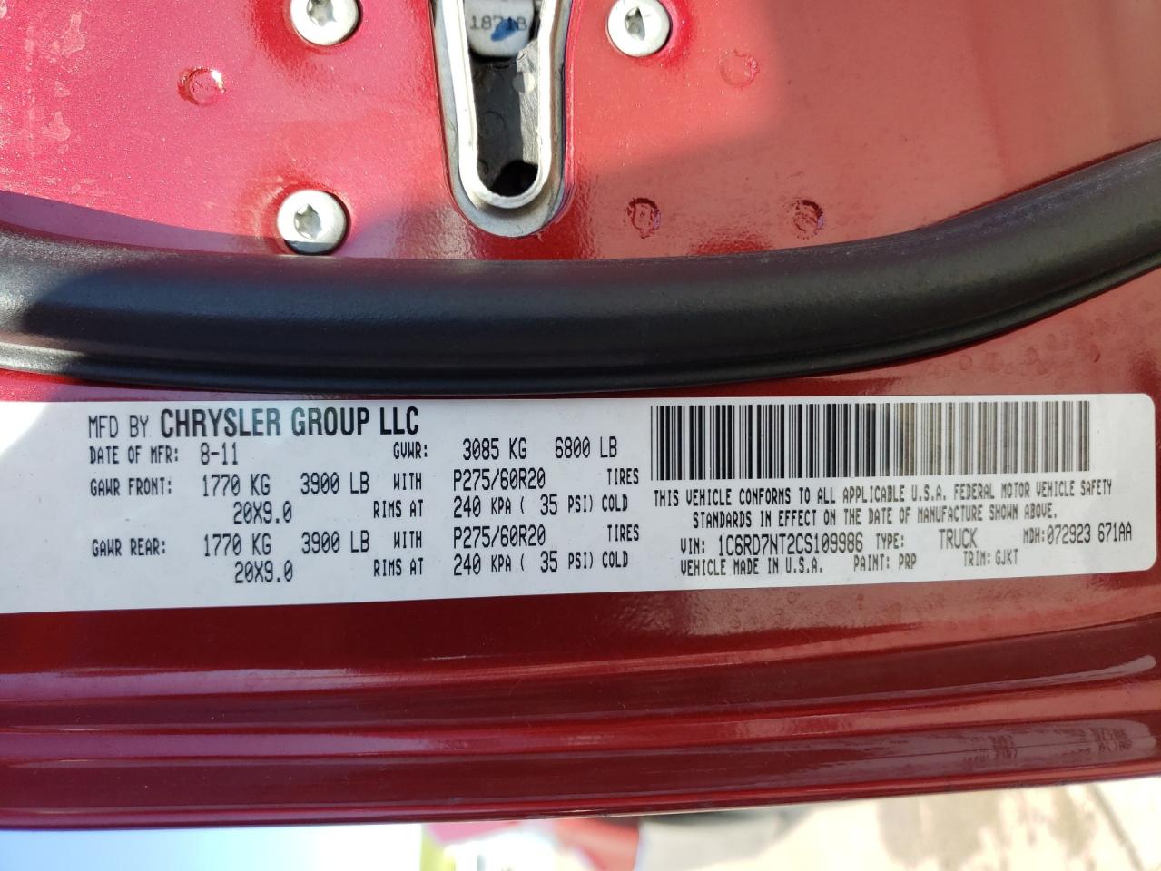 1C6RD7NT2CS109986 2012 Dodge Ram 1500 Laramie