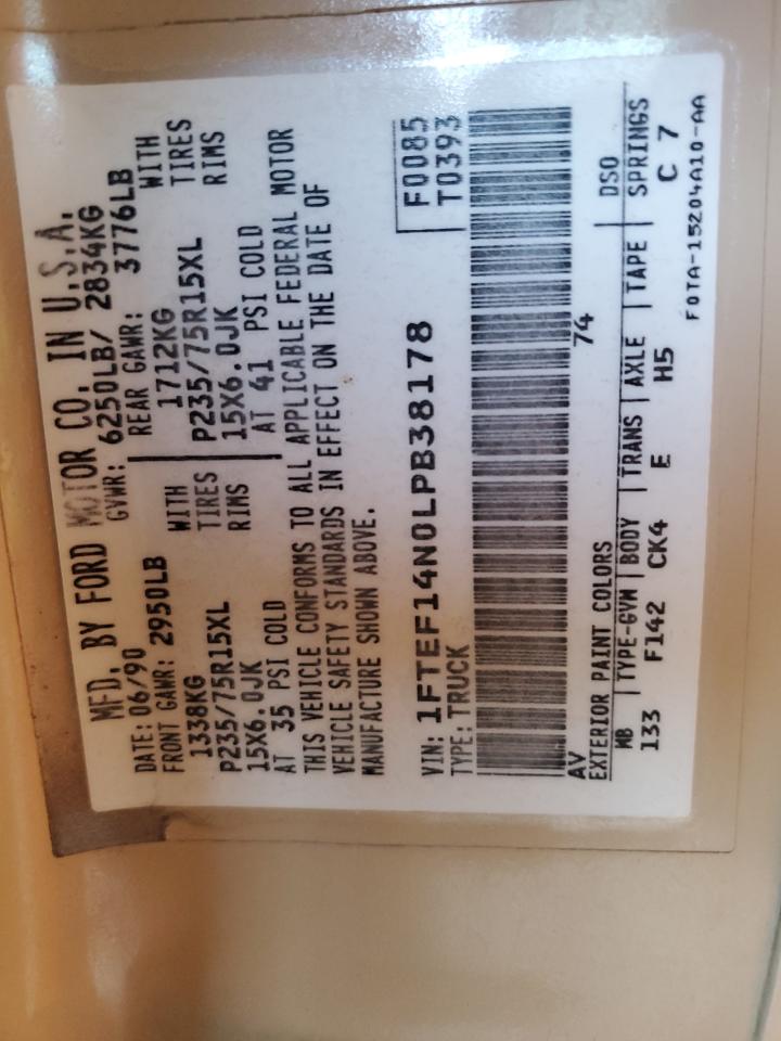 1FTEF14N0LPB38178 1990 Ford F150