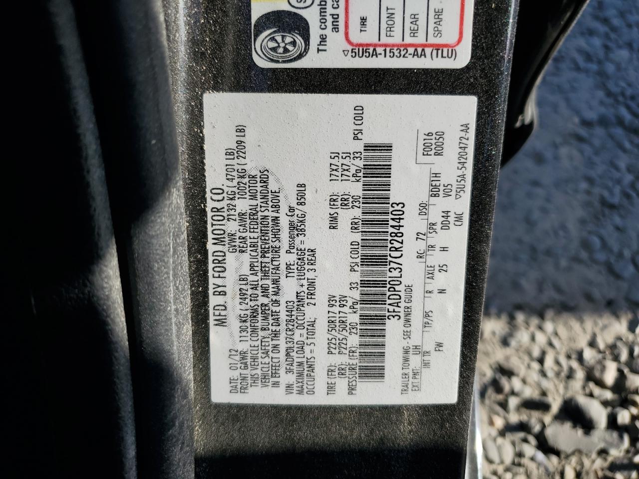 3FADP0L37CR284403 2012 Ford Fusion Hybrid