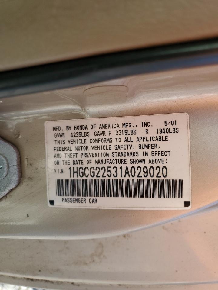 1HGCG22531A029020 2001 Honda Accord Ex