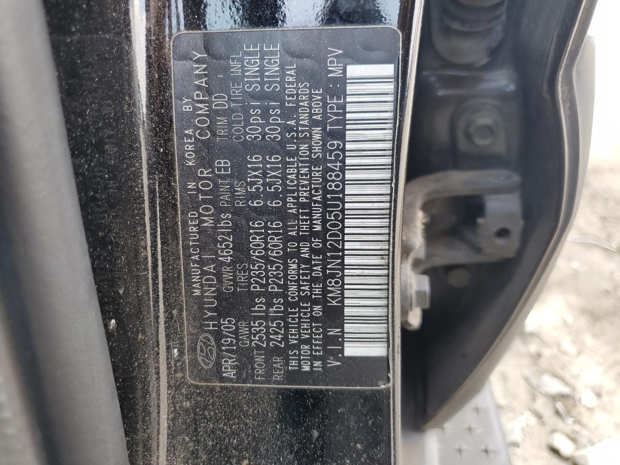 KM8JN12D05U188459 2005 Hyundai Tucson Gls