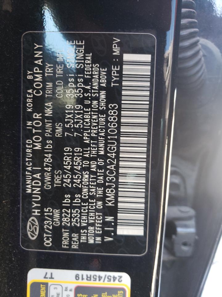 KM8J3CA24GU106883 2016 Hyundai Tucson Limited