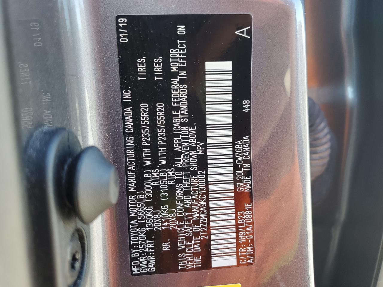 2T2ZZMCA9KC130002 2019 Lexus Rx 350 Base