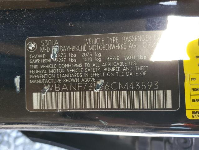 2006 BMW 530 I VIN: WBANE73536CM43593 Lot: 57827284