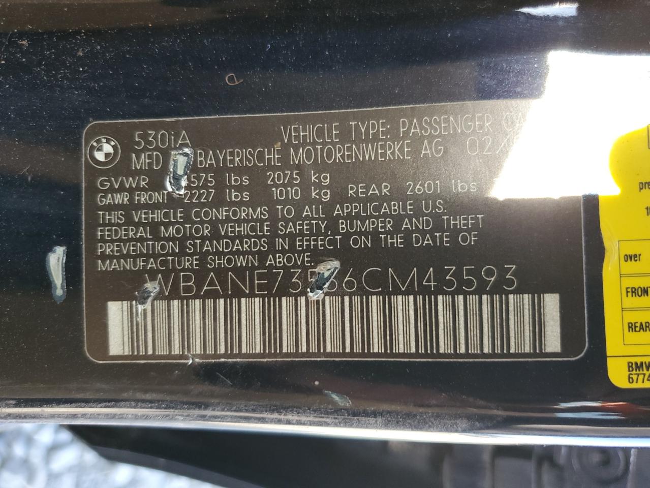 WBANE73536CM43593 2006 BMW 530 I