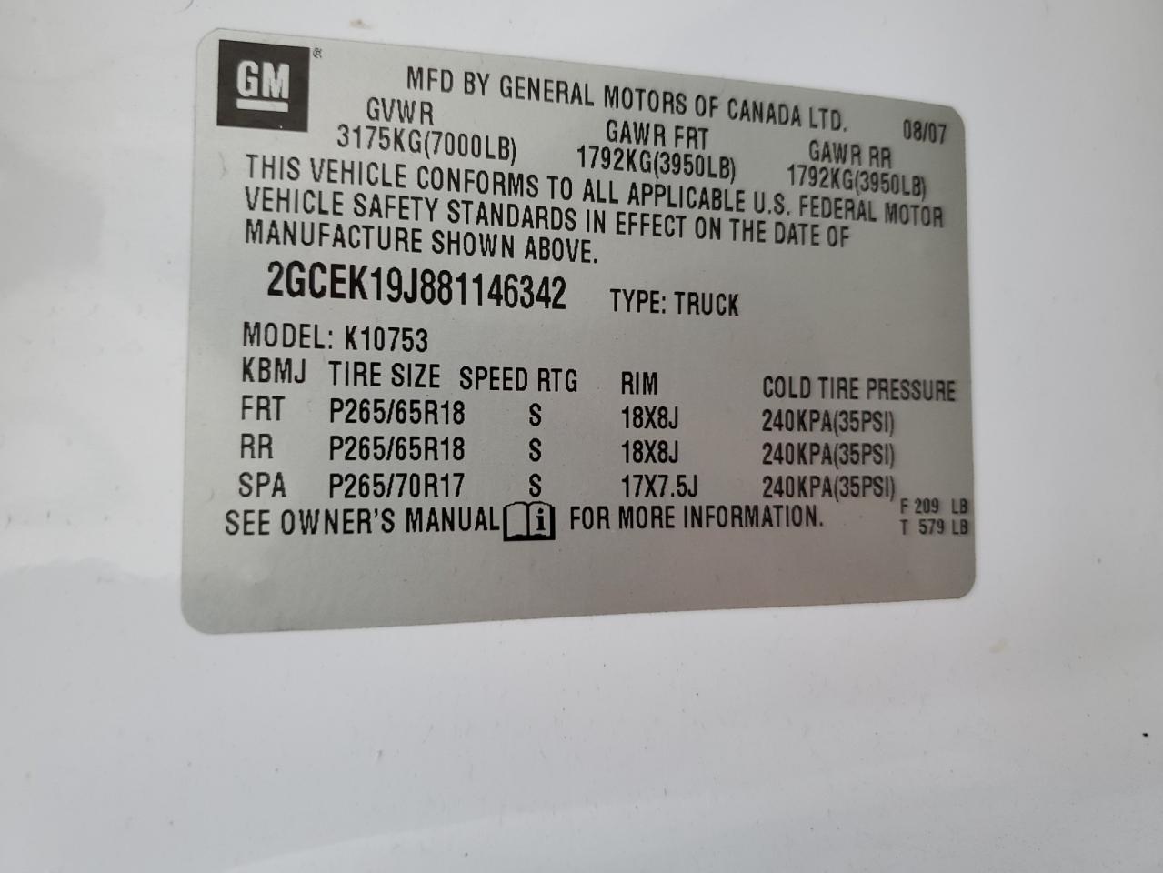 2GCEK19J881146342 2008 Chevrolet Silverado K1500