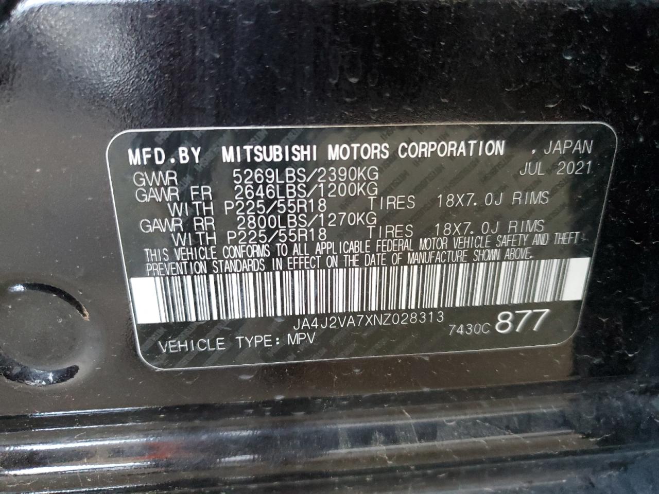 JA4J2VA7XNZ028313 2022 Mitsubishi Outlander Sel