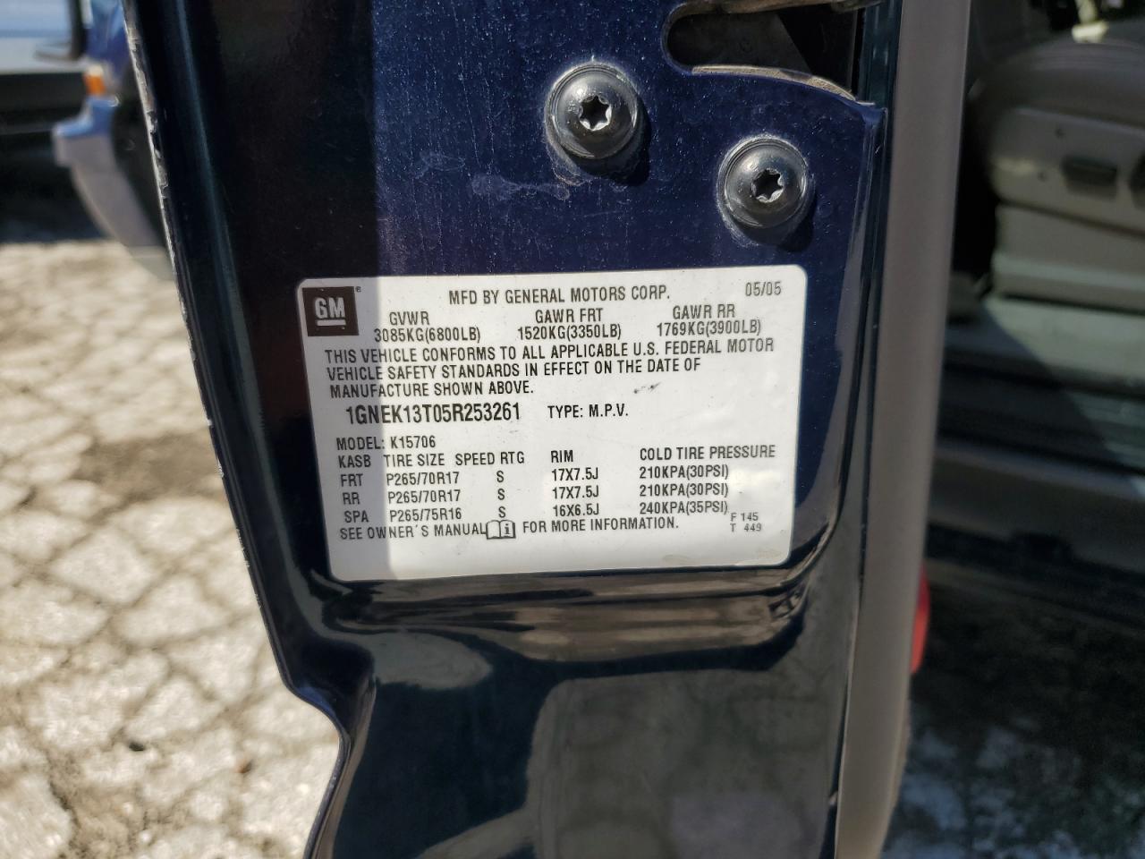 1GNEK13T05R253261 2005 Chevrolet Tahoe K1500