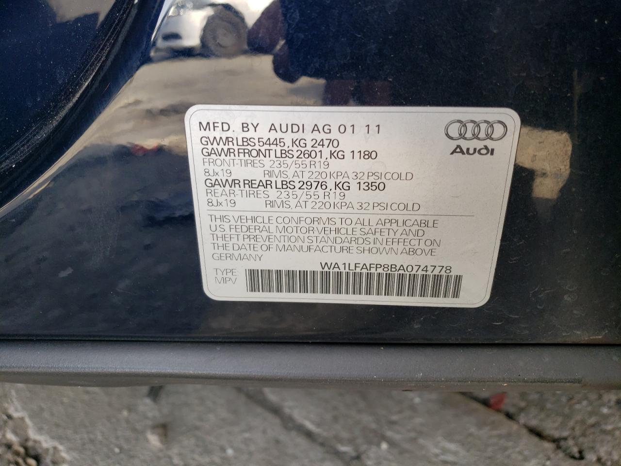 WA1LFAFP8BA074778 2011 Audi Q5 Premium Plus