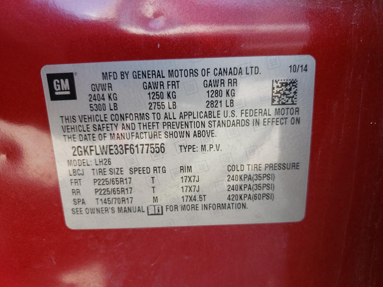 2GKFLWE33F6177556 2015 GMC Terrain Sle