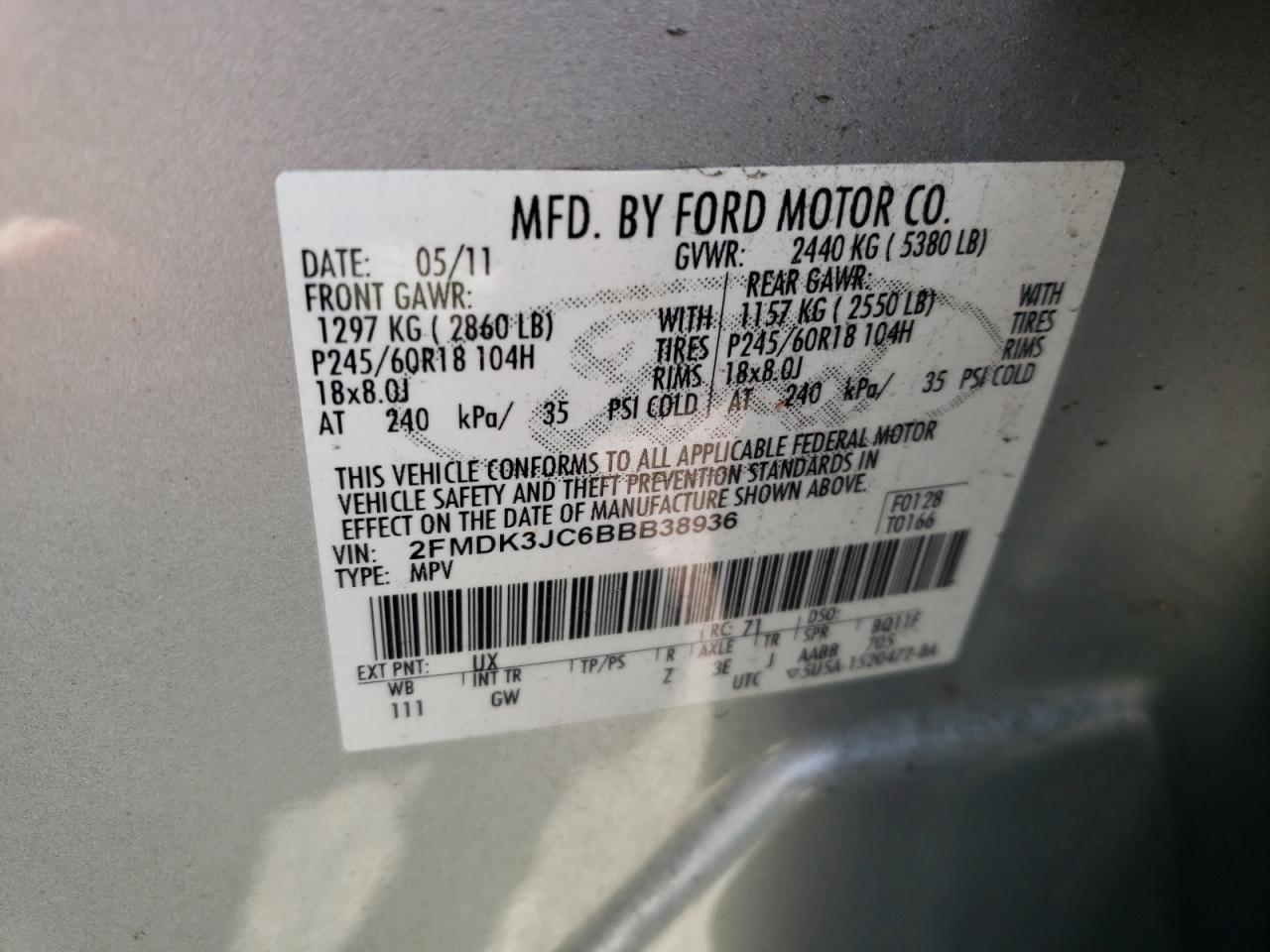 2FMDK3JC6BBB38936 2011 Ford Edge Sel