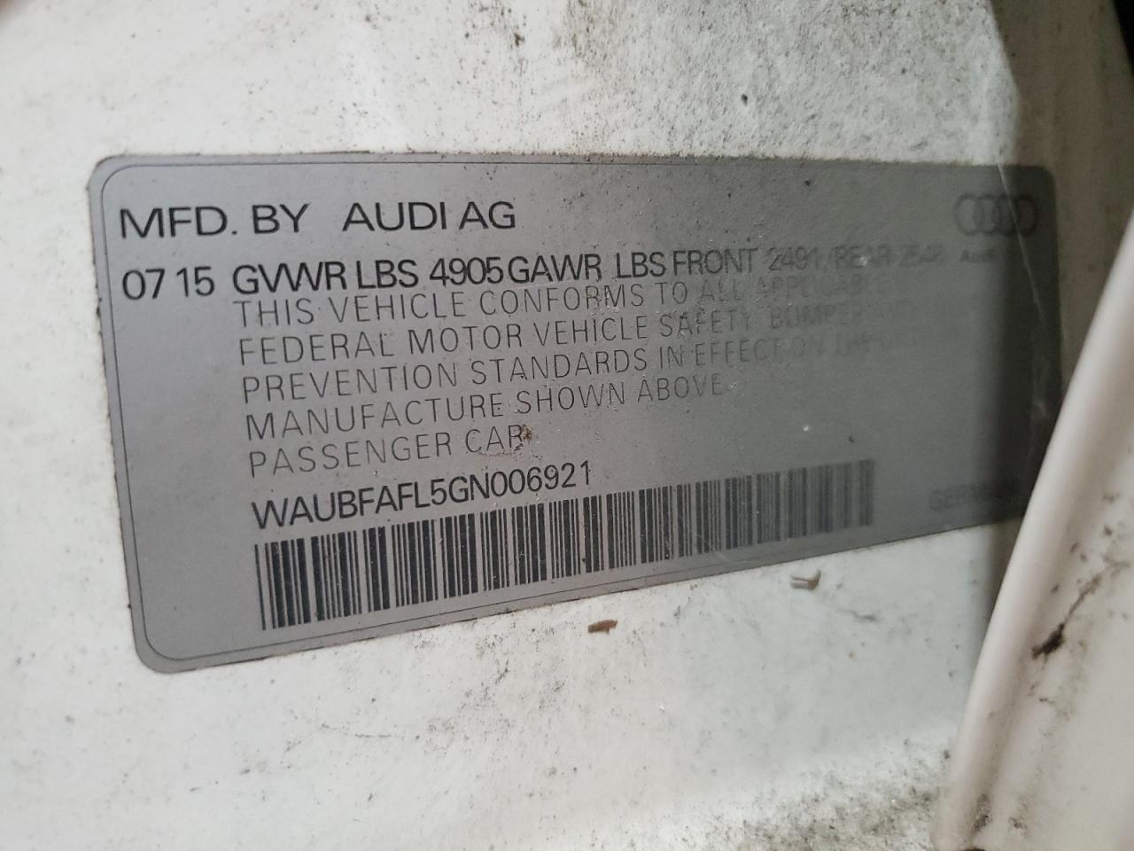 WAUBFAFL5GN006921 2016 Audi A4 Premium S-Line