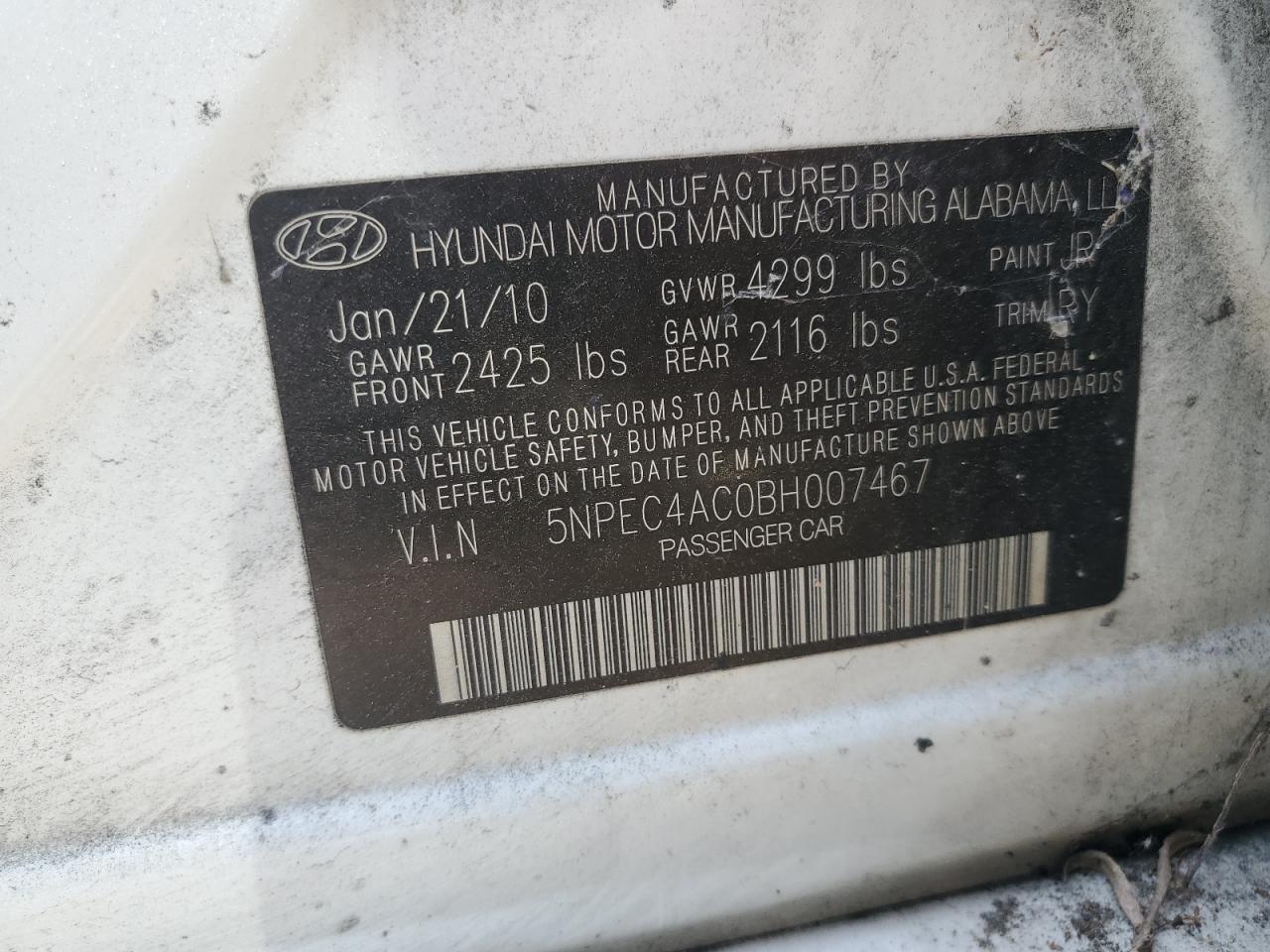 5NPEC4AC0BH007467 2011 Hyundai Sonata Se