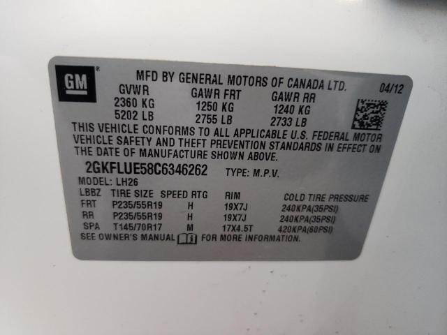 2012 GMC Terrain Slt VIN: 2GKFLUE58C6346262 Lot: 57205784