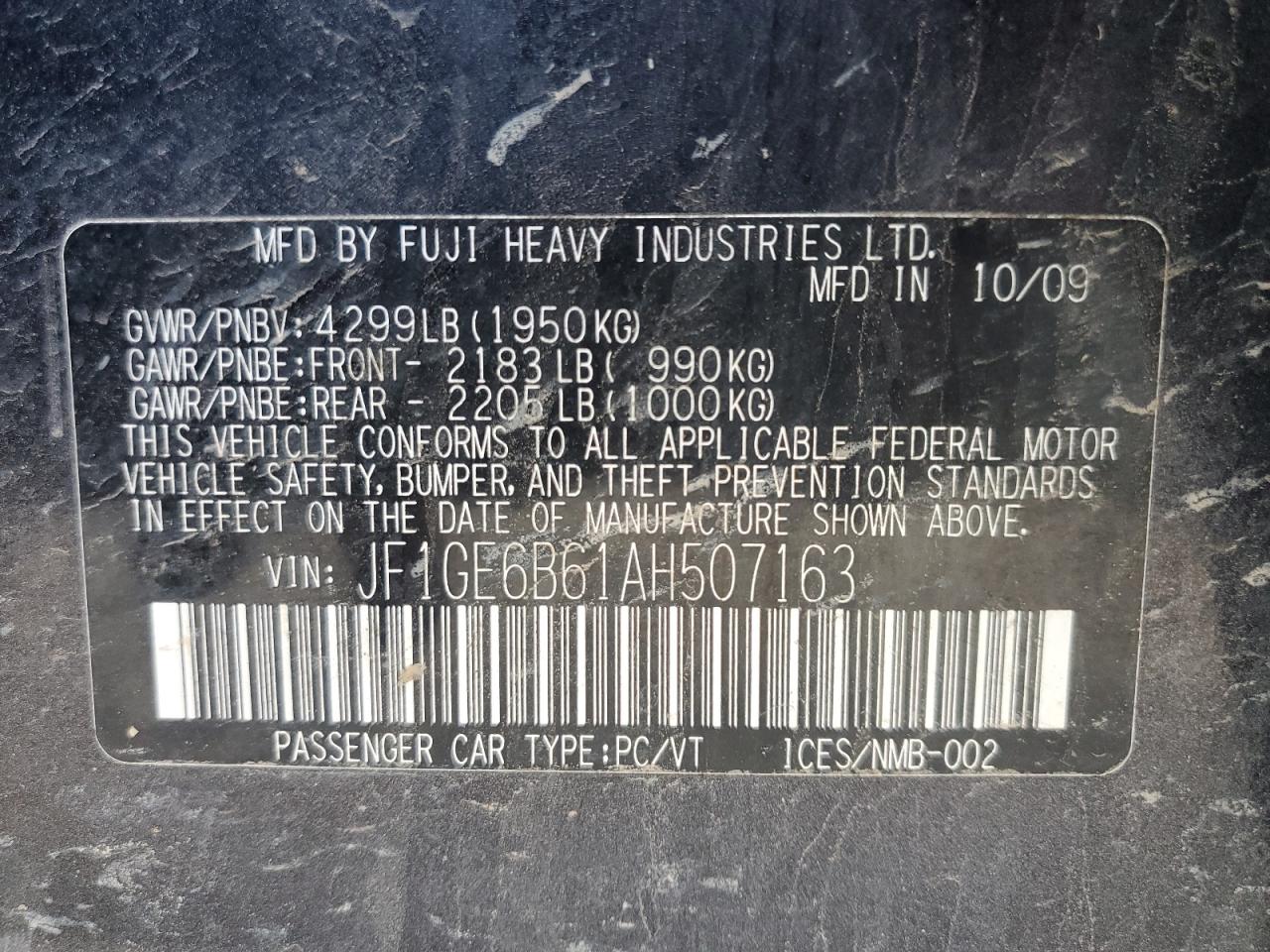 JF1GE6B61AH507163 2010 Subaru Impreza 2.5I Premium