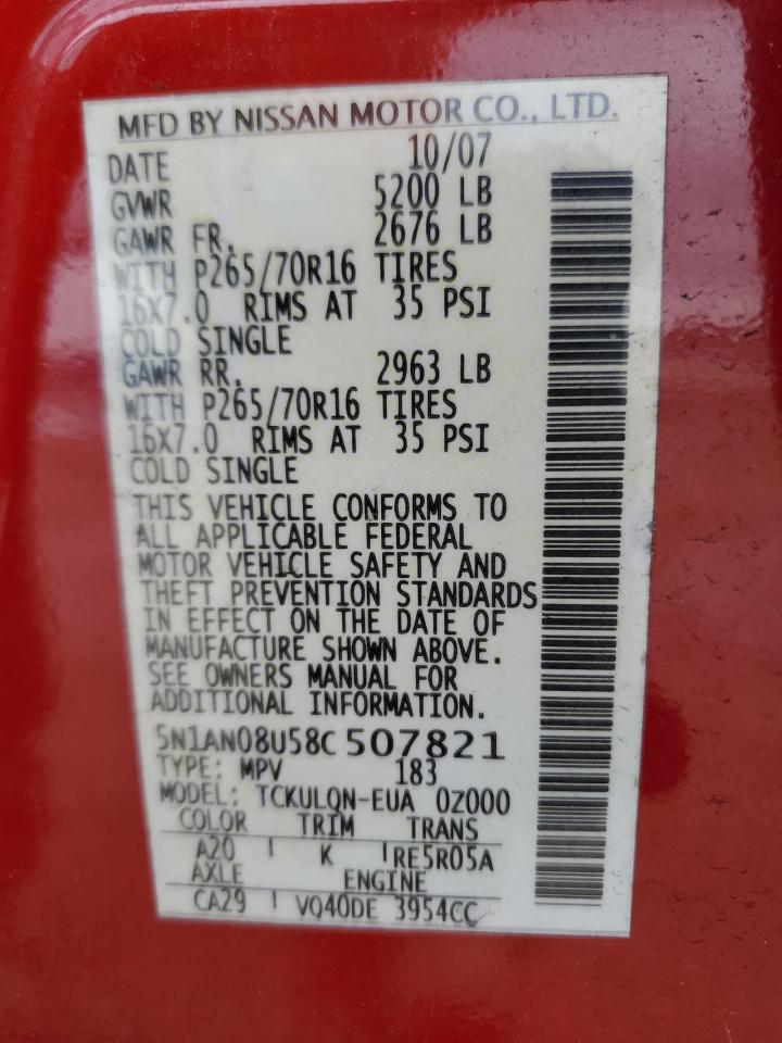 5N1AN08U58C507821 2008 Nissan Xterra Off Road