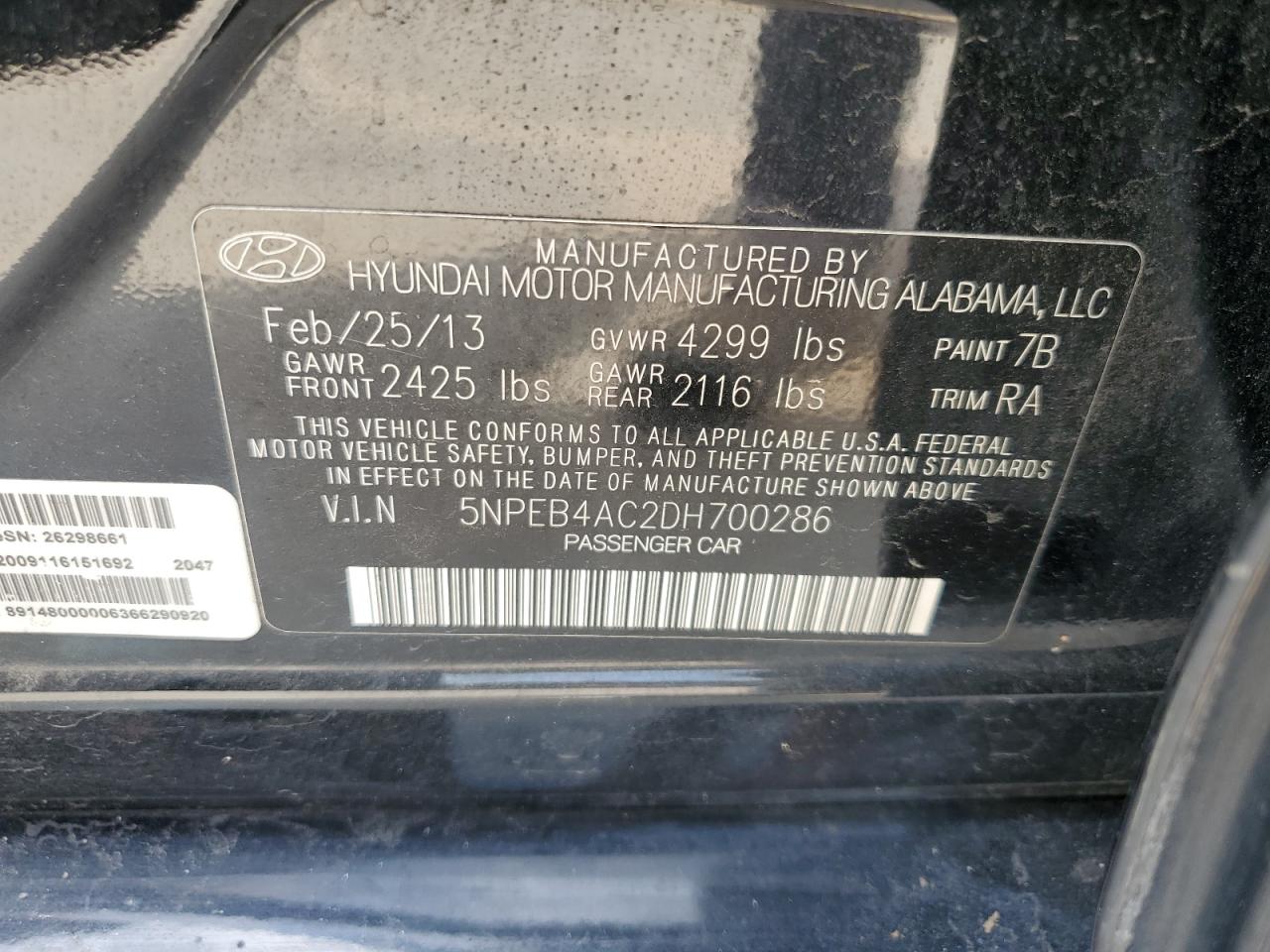 5NPEB4AC2DH700286 2013 Hyundai Sonata Gls