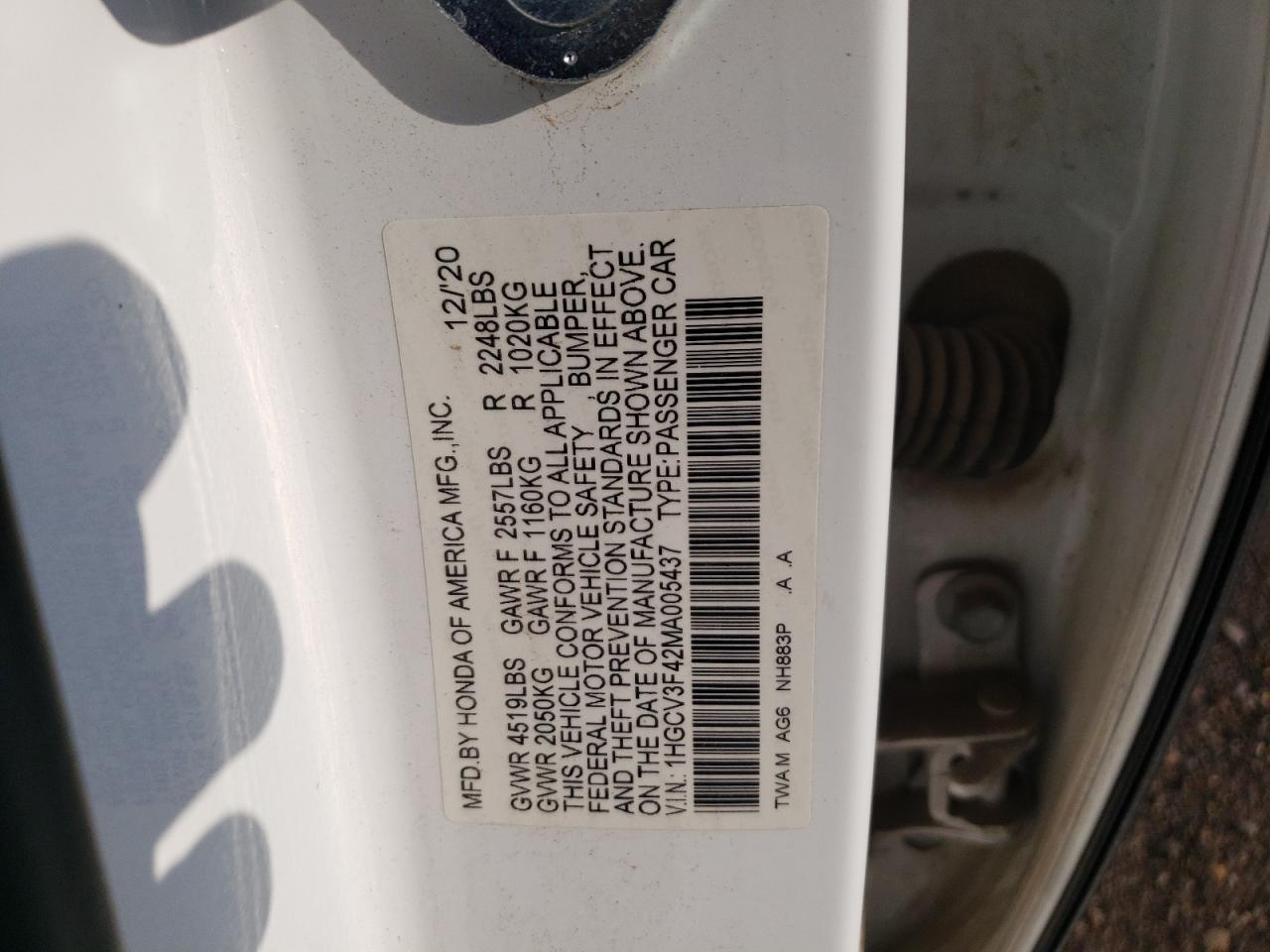 1HGCV3F42MA005437 2021 Honda Accord Hybrid Ex
