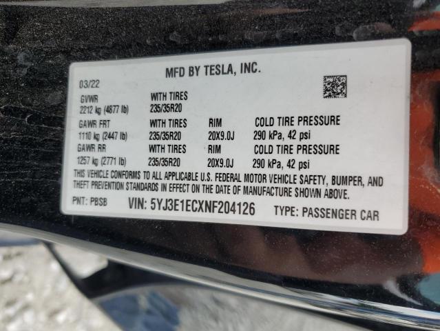 2022 Tesla Model 3 VIN: 5YJ3E1ECXNF204126 Lot: 59097524