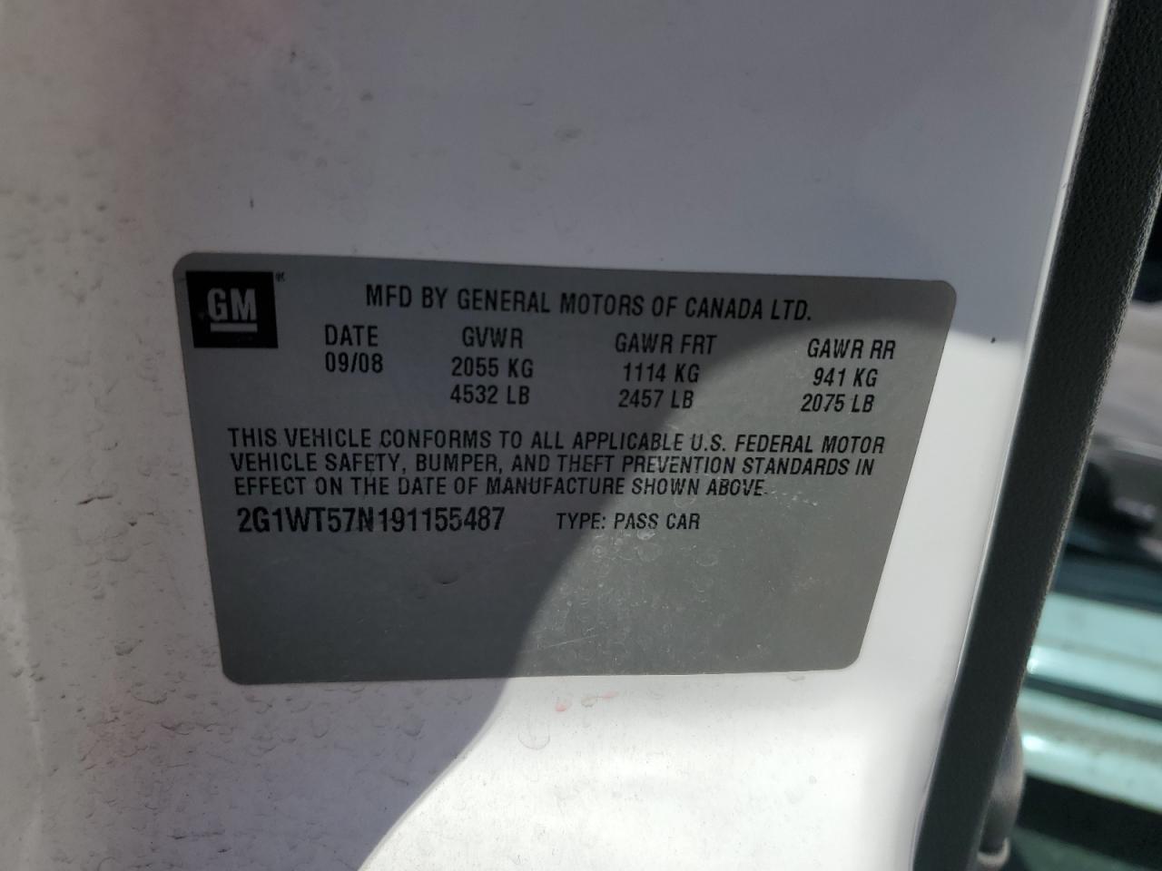 2G1WT57N191155487 2009 Chevrolet Impala 1Lt