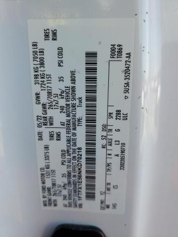 2022 Ford F150 Super Cab VIN: 1FTFX1E56NKD70218 Lot: 58275294