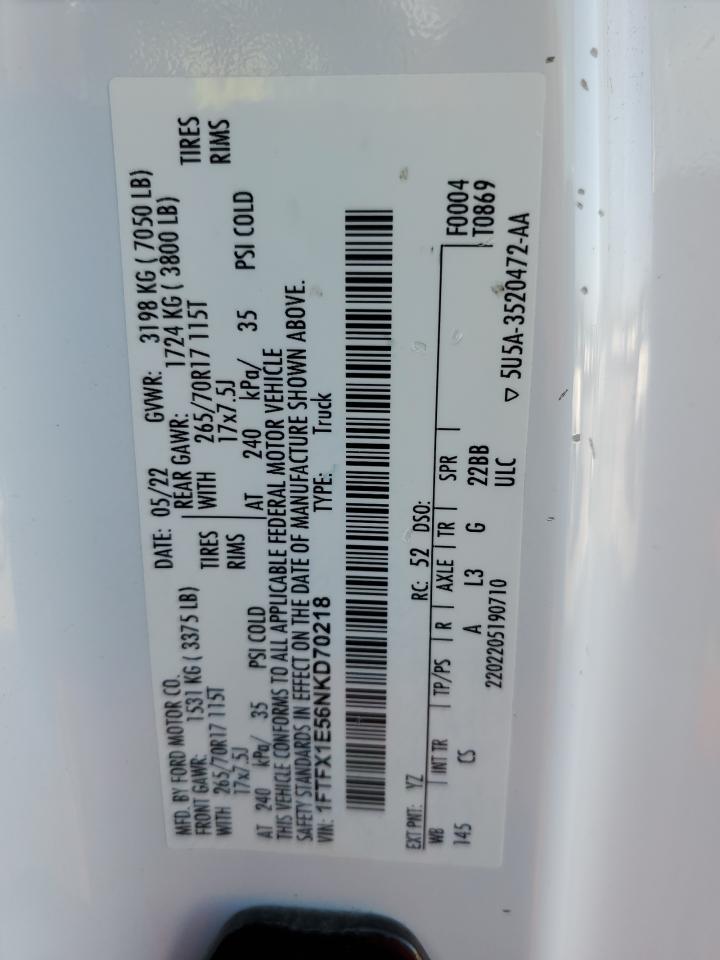 1FTFX1E56NKD70218 2022 Ford F150 Super Cab