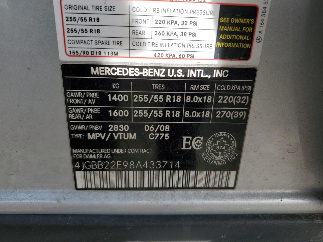 4JGBB22E98A433714 2008 Mercedes-Benz Ml 320 Cdi