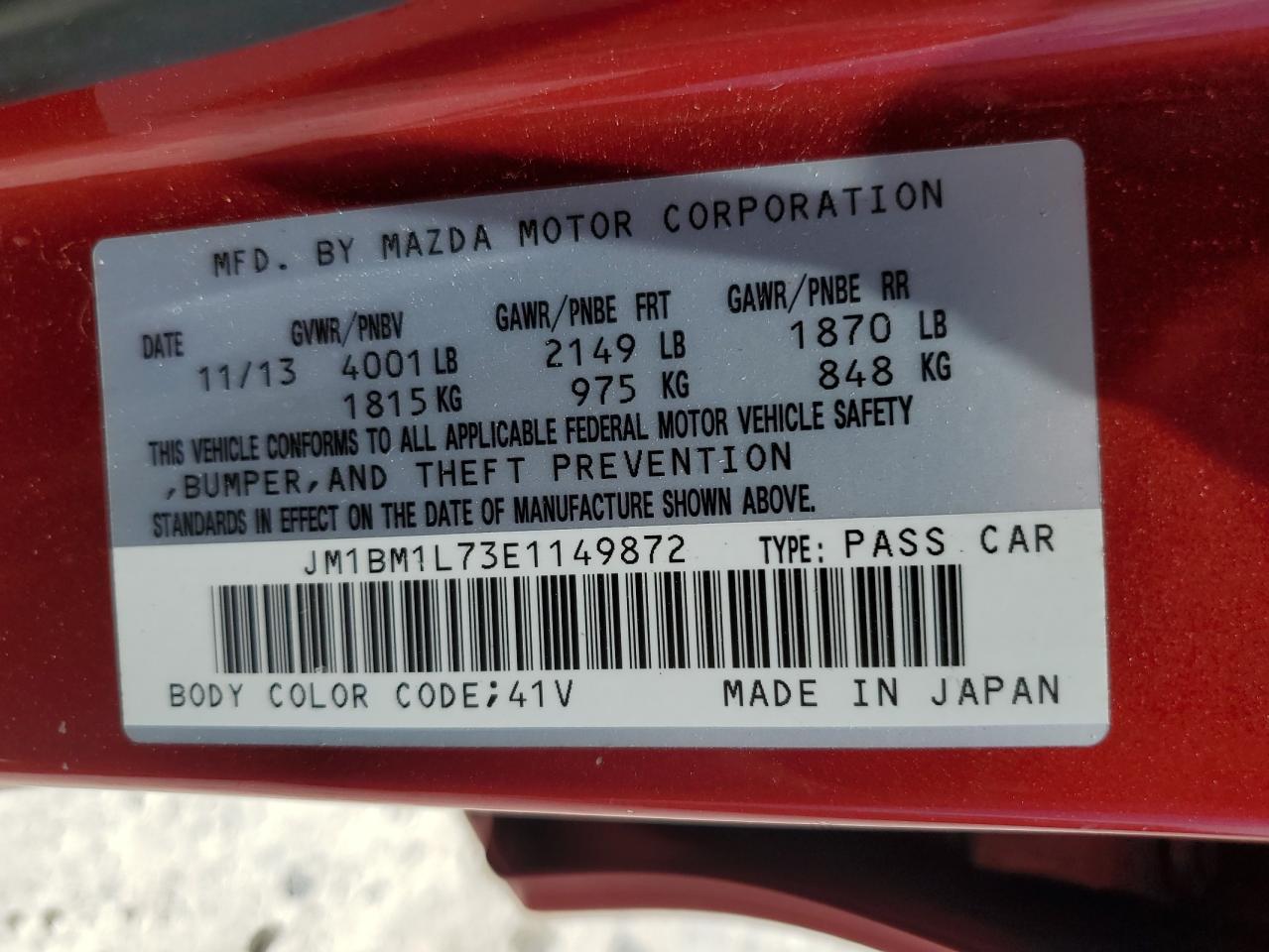 JM1BM1L73E1149872 2014 Mazda 3 Touring