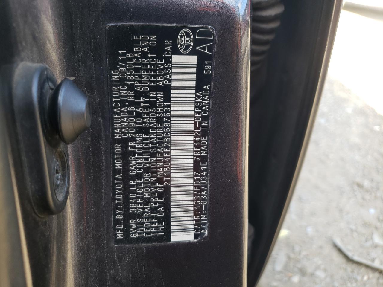 2T1BU4EE2BC687631 2011 Toyota Corolla Base