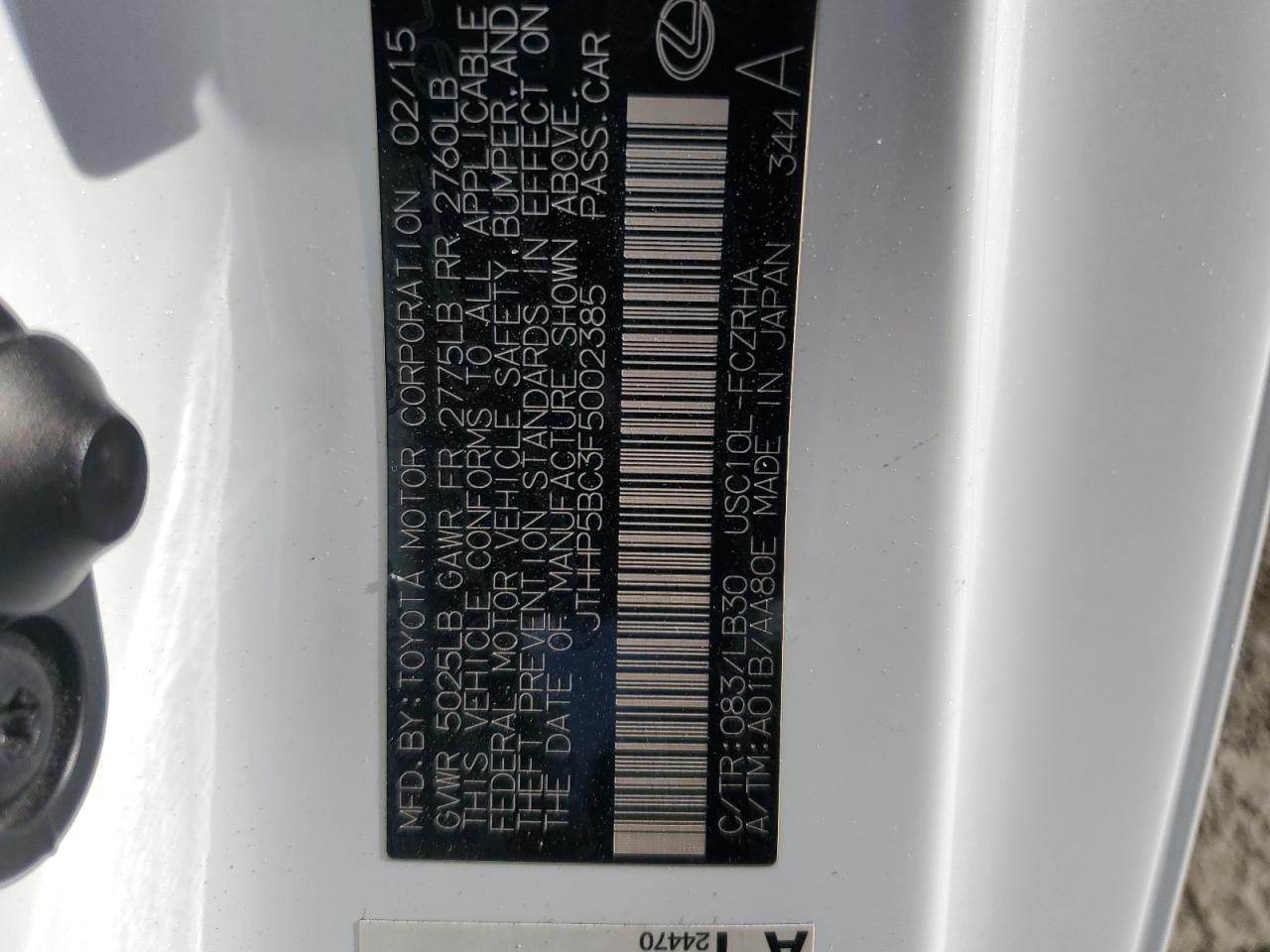 JTHHP5BC3F5002385 2015 Lexus Rc-F