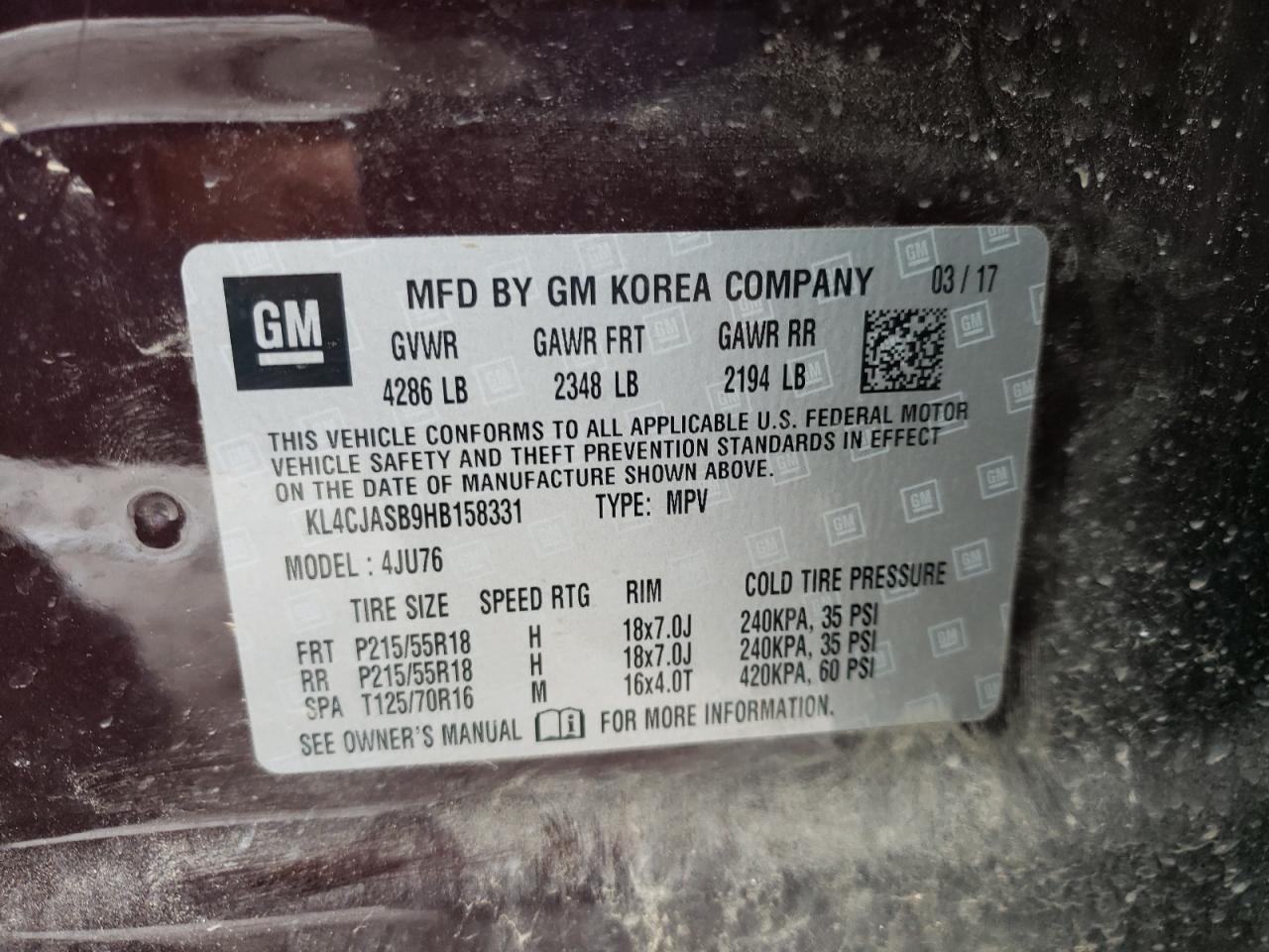 KL4CJASB9HB158331 2017 Buick Encore Preferred