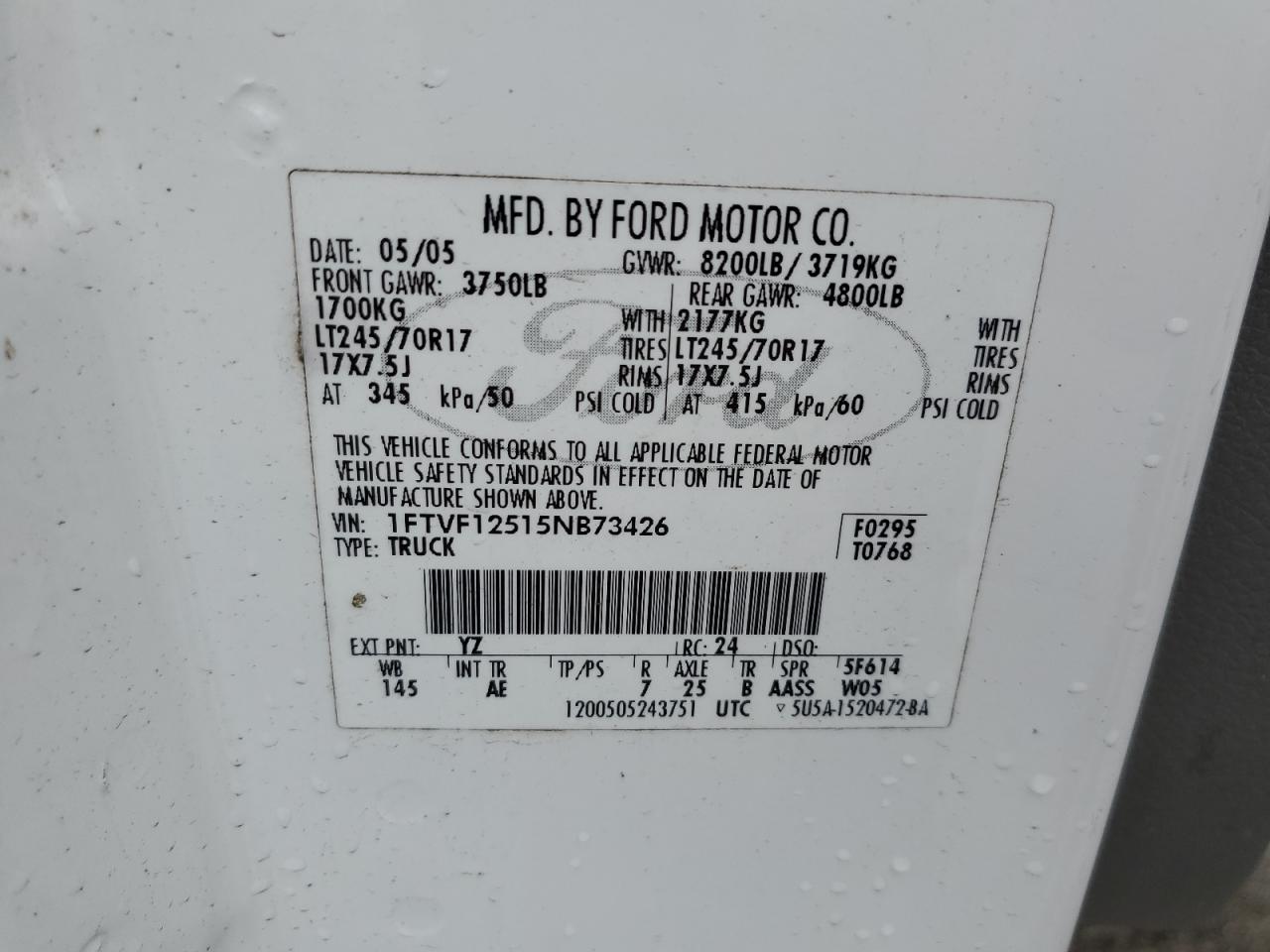 1FTVF12515NB73426 2005 Ford F150