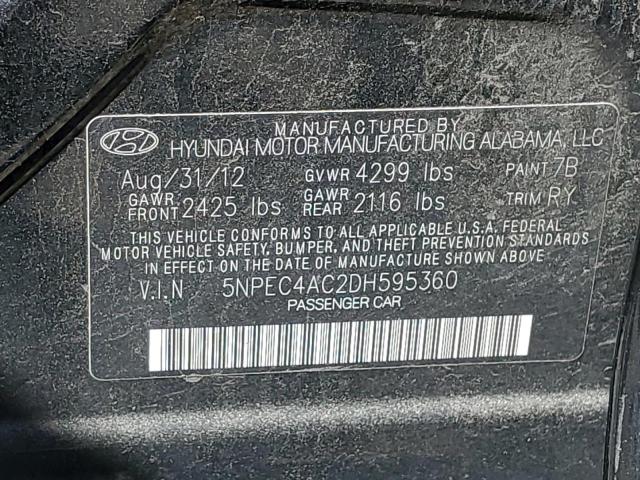 2013 Hyundai Sonata Se VIN: 5NPEC4AC2DH595360 Lot: 58296344
