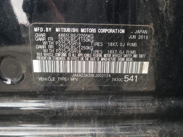 2019 Mitsubishi Outlander Se VIN: JA4AZ3A3XKJ002124 Lot: 55210284