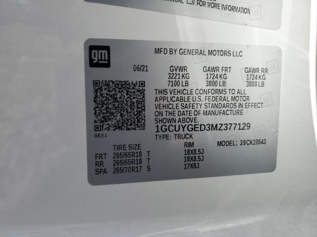 2021 Chevrolet Silverado K1500 Ltz VIN: 1GCUYGED3MZ377129 Lot: 58532774