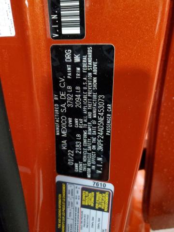 2022 Kia Forte Fe VIN: 3KPF24AD5NE453073 Lot: 60134544