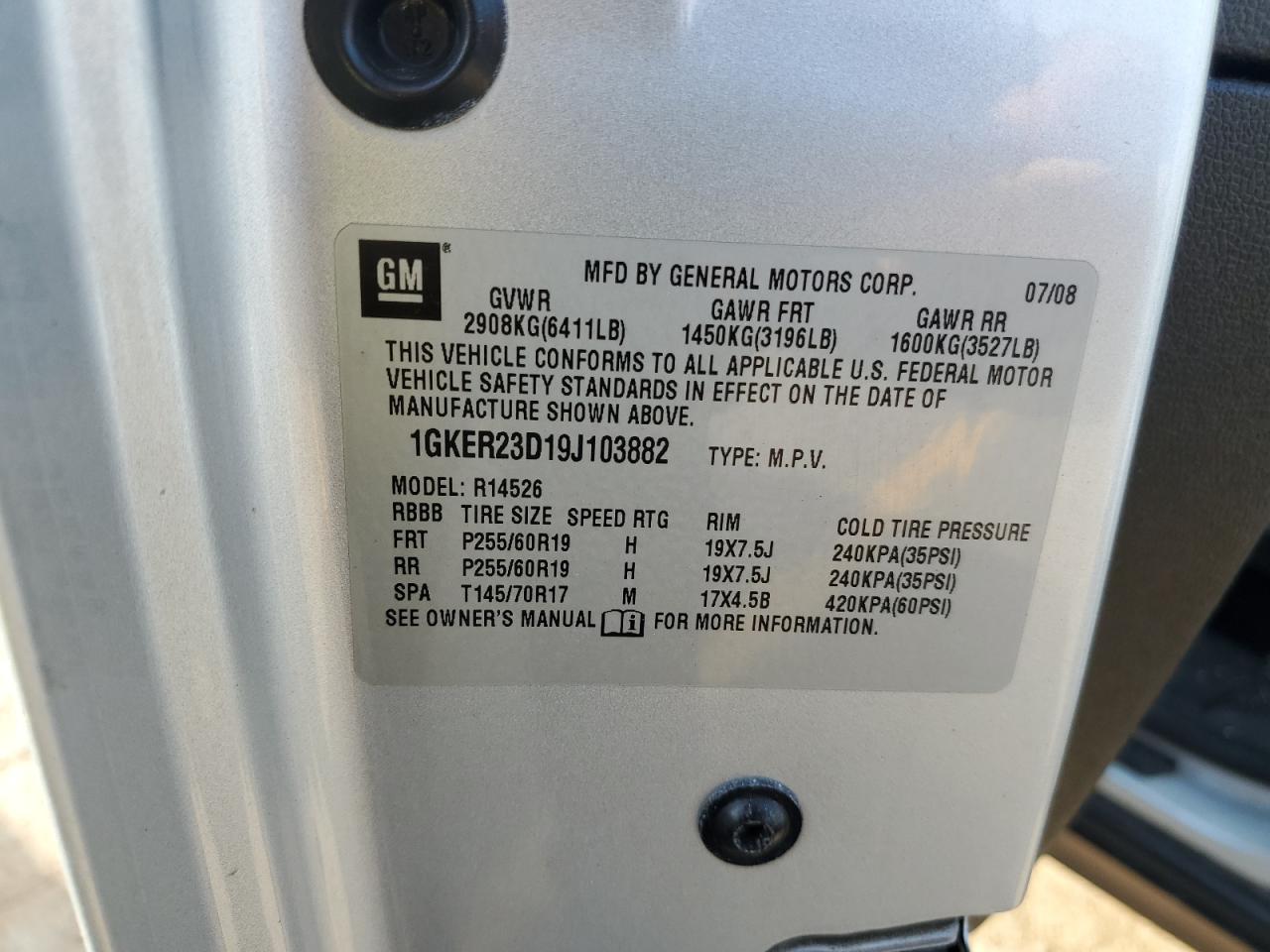 1GKER23D19J103882 2009 GMC Acadia Slt-1