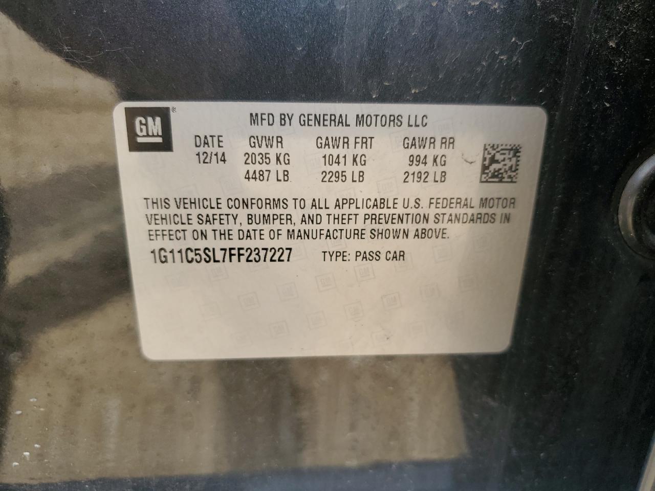 1G11C5SL7FF237227 2015 Chevrolet Malibu 1Lt