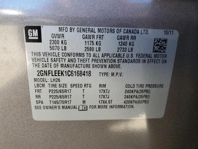 2012 Chevrolet Equinox Lt VIN: 2GNFLEEK1C6168418 Lot: 61129254