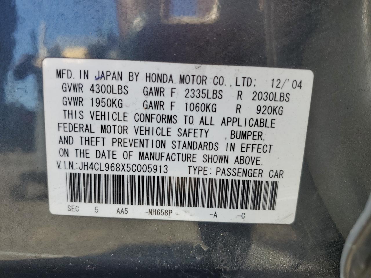 JH4CL968X5C005913 2005 Acura Tsx